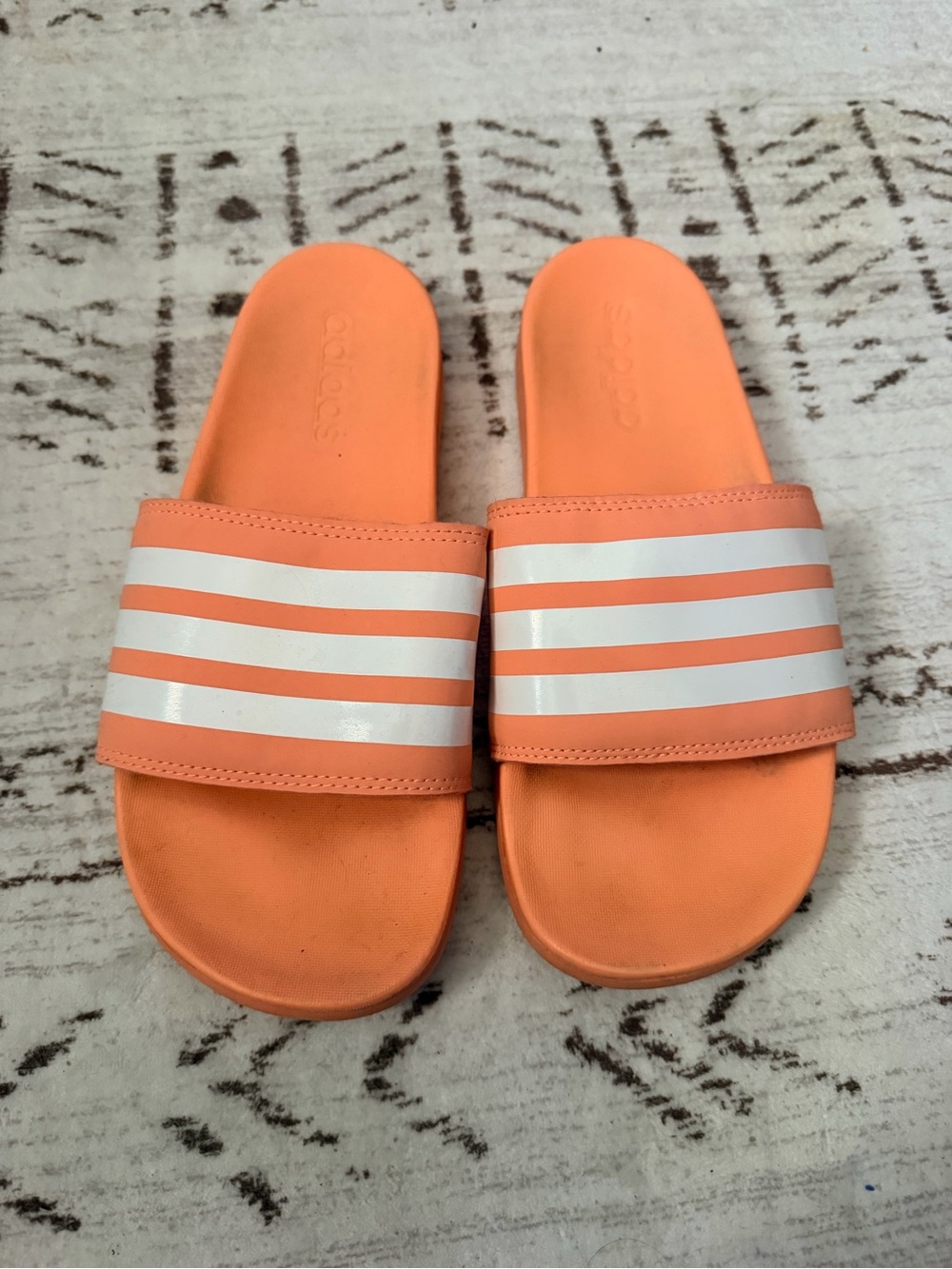 adidas Coral Orange Slide Sandals with White Stripes